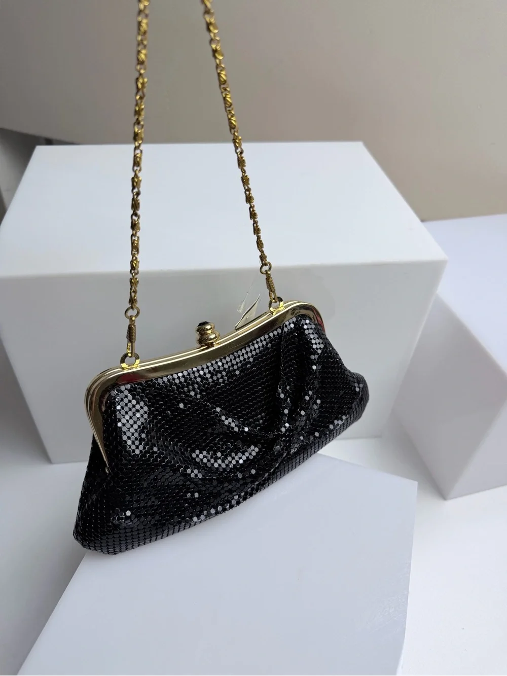 Vintage Arden B Mesh Black and Gold Evening Bag Clutch NWT